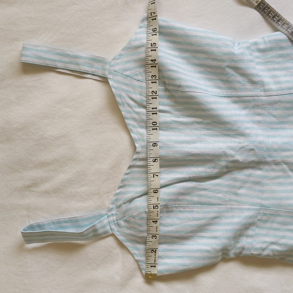 NWOT GAP women's linen cotton blend lined aqua striped fit & flare dress size 0 - Picture 10 of 11
